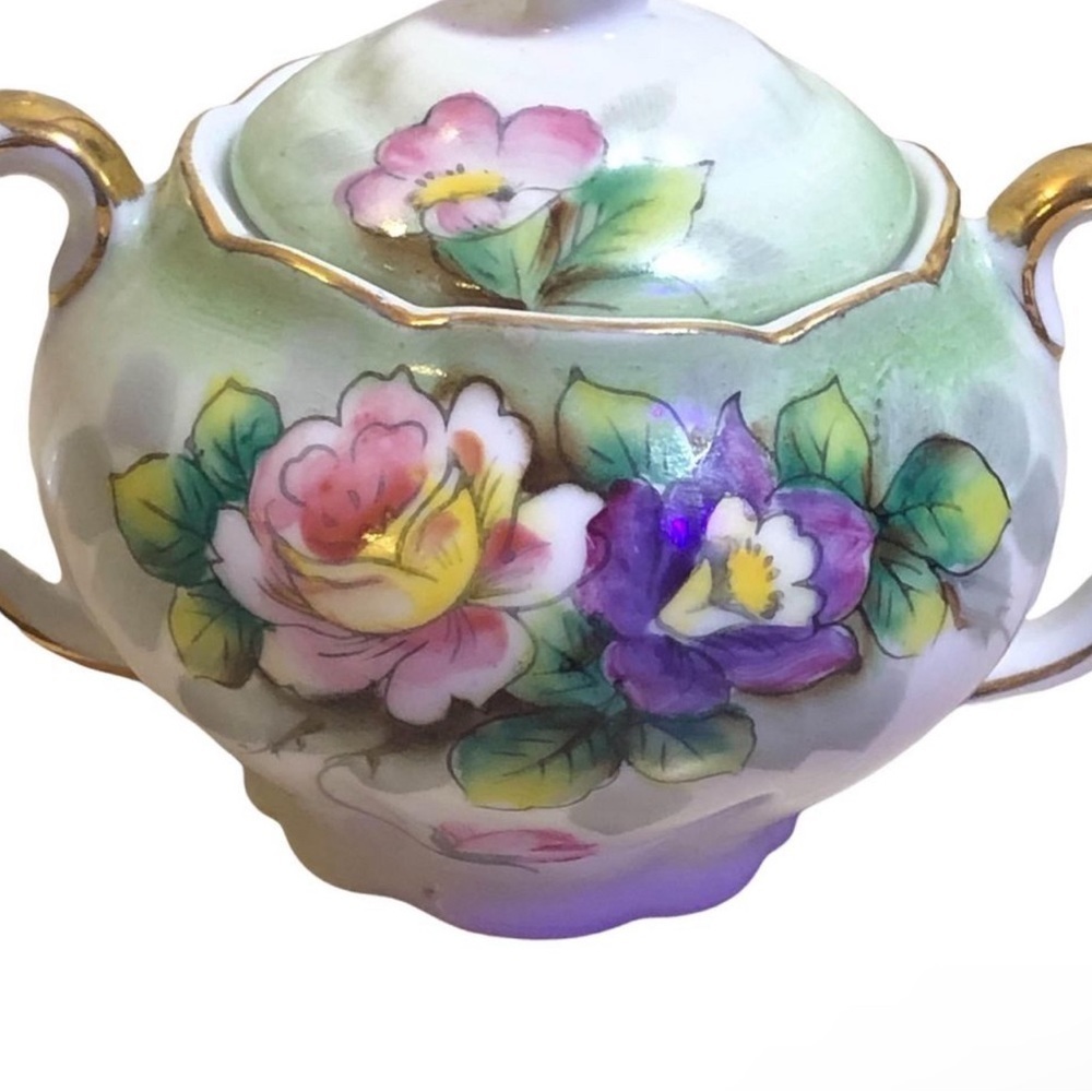 Vintage Floral With Gold Trim Sugar Bowl Maker Mark UCAGCO - Picture 4 of 8